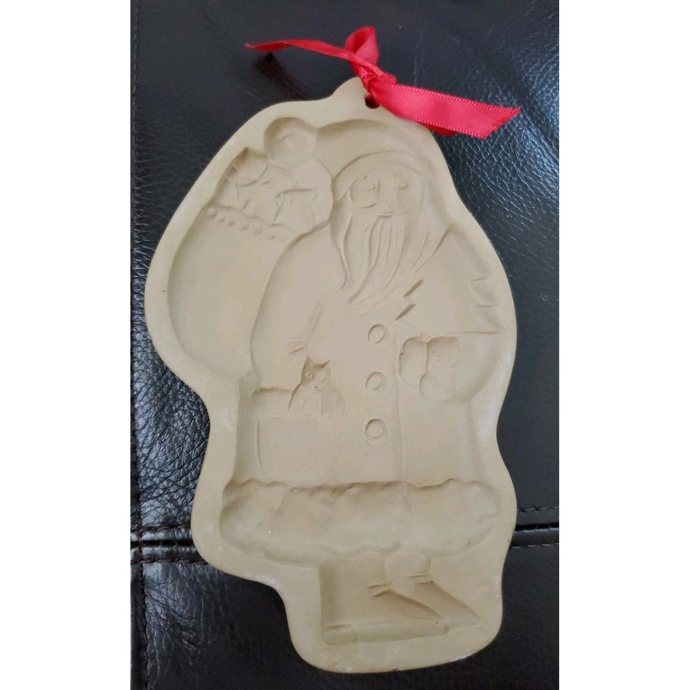 Vintage 1983 Brown Bag‎ Christmas Cookie Art Clay Mold Stamp Santa Claus 7.25"